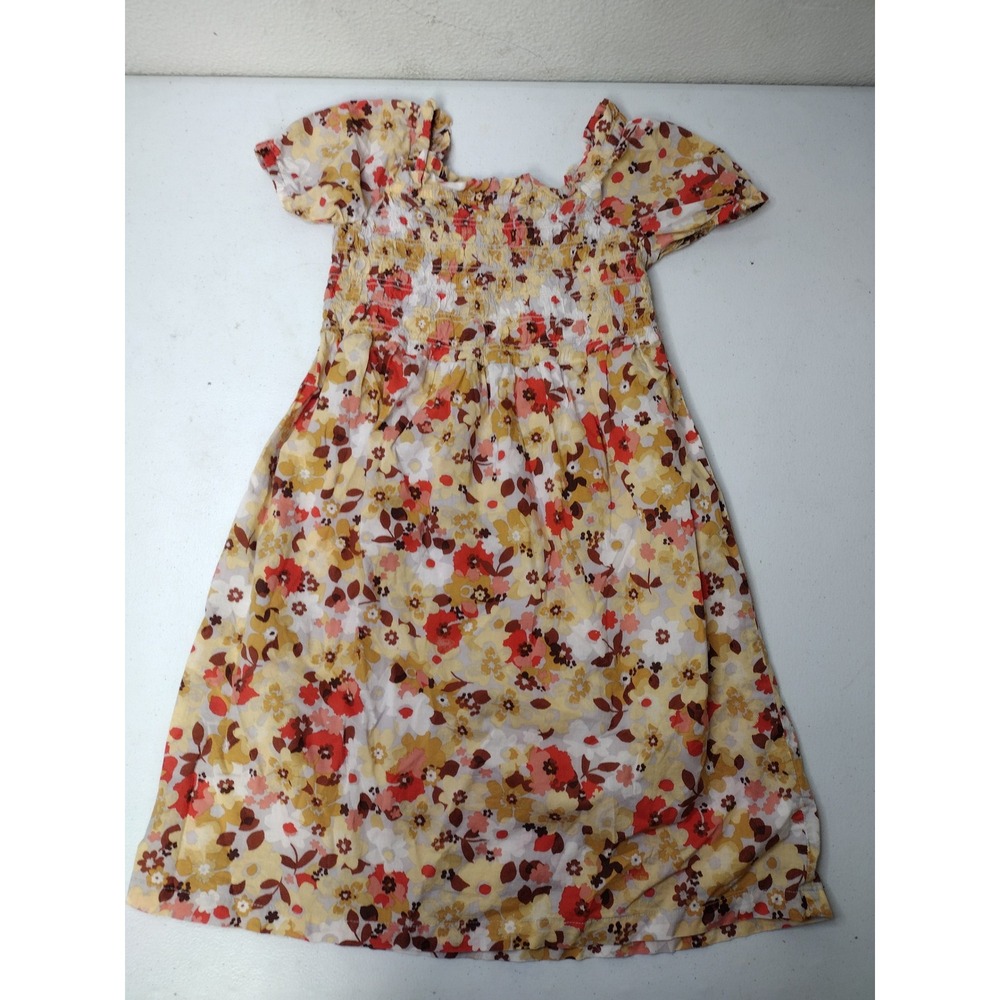 Carters Kid Girls Floral Smocked Bodice Dress Yellow Orange Brown Size 5 5A
